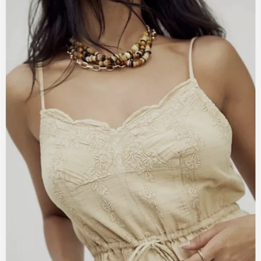 Free People Daisy Ranch Embroidered Floral Jumpsuit Romper Beige Women's Sz S/P - Picture 3 of 11